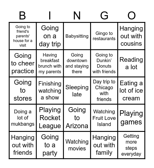Spring Break Bingo Card