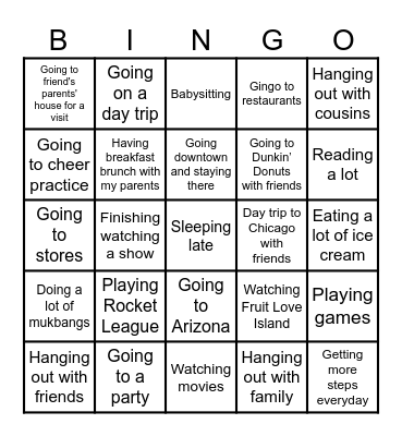 Spring Break Bingo Card