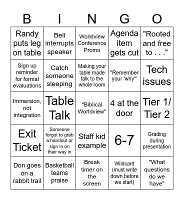 LCS March Teacher In-Service Bingo Card