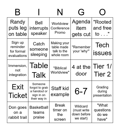 LCS March Teacher In-Service Bingo Card