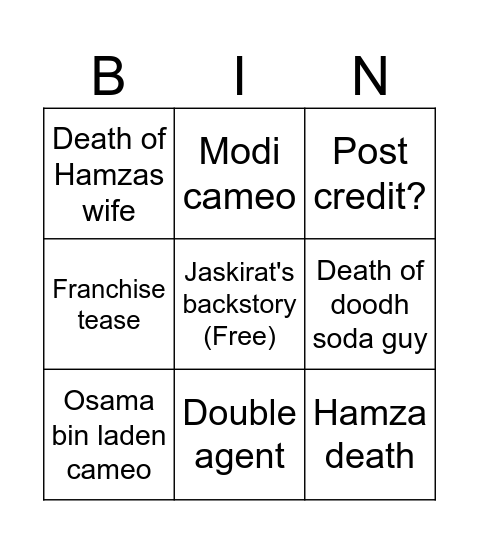 Dhurandhar The Revenge Bingo Card