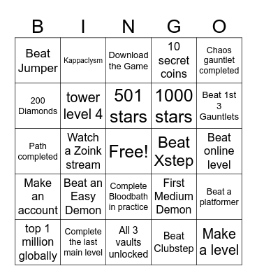 GD Bingo Card