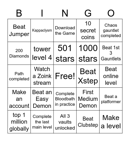 GD Bingo Card