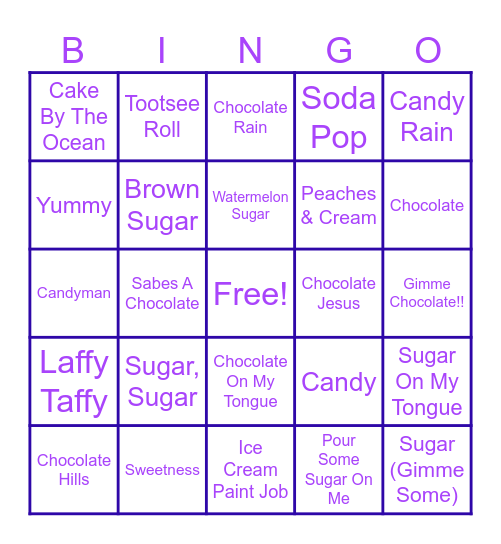 Sweet Treats & Sugar Beats Bingo Card
