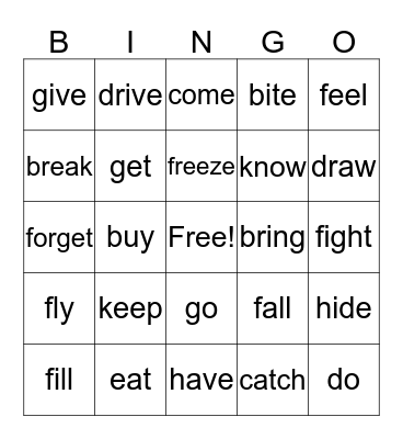 Present/Past Bingo Card