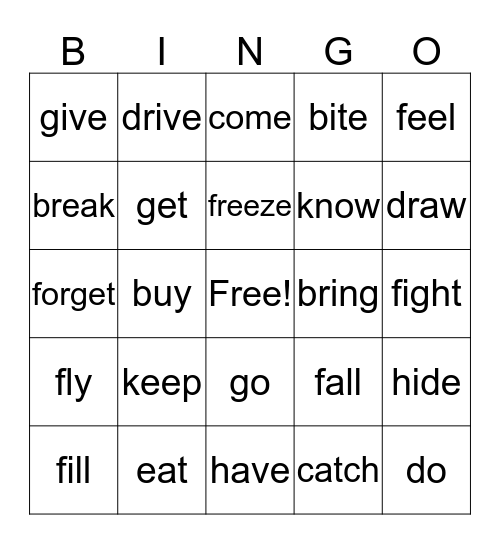 Present/Past Bingo Card