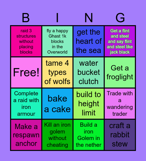 Seths bingo made by summer Bingo Card