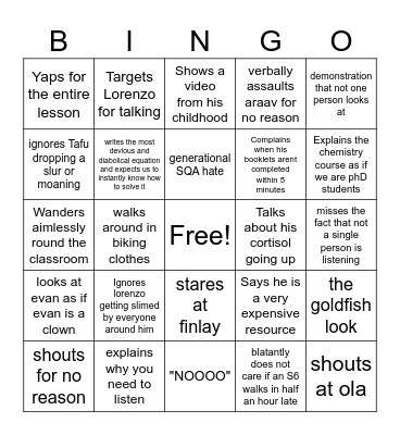 Mr Johnson bingo Card