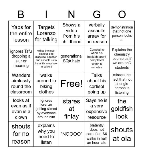 Mr Johnson bingo Card