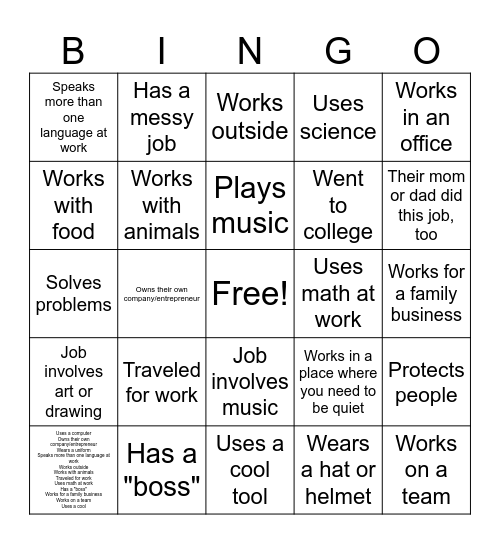 CAREER DAY BINGO Card