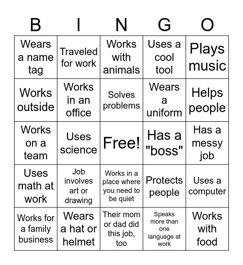 CAREER DAY Bingo Card