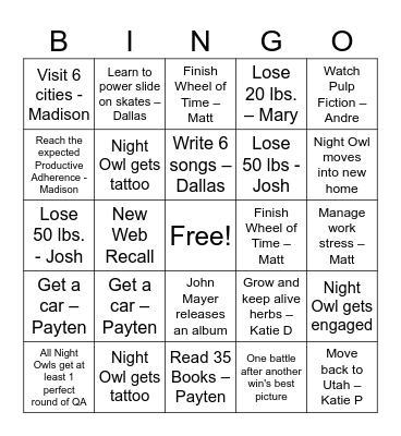 Untitled Bingo Card