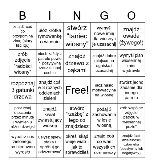 wiosenne bingo Card