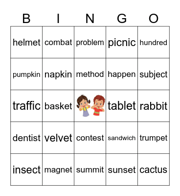 closed syllable words Bingo Card