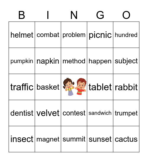 closed syllable words Bingo Card