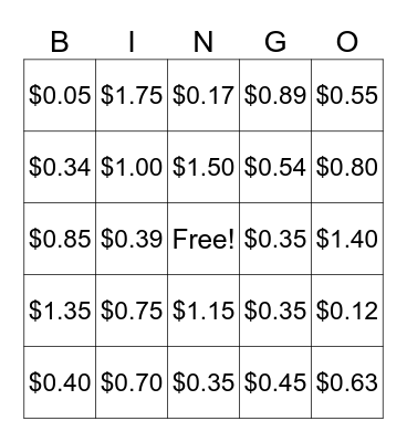 MONEY BINGO Card