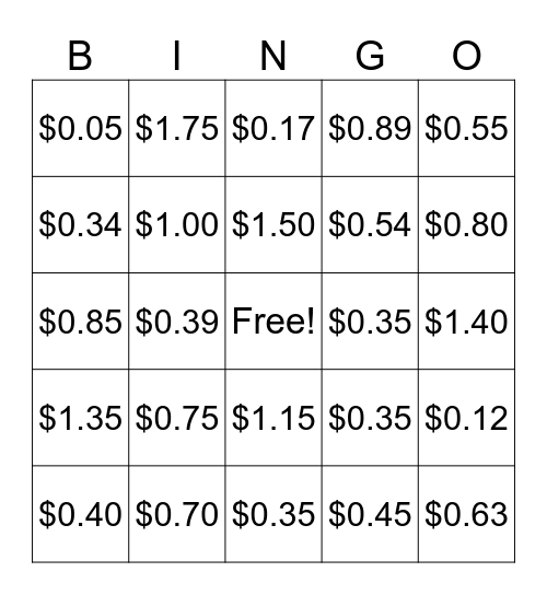 MONEY BINGO Card