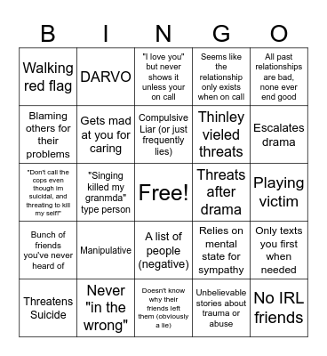 Red Flag Bingo Card