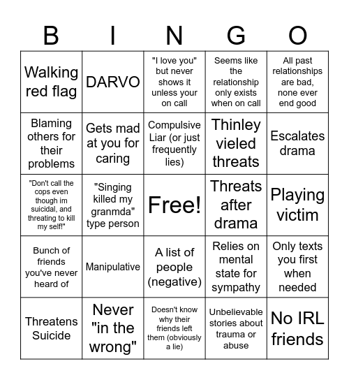Red Flag Bingo Card