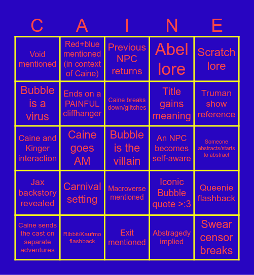 TADC Episode 8 Bingo Card