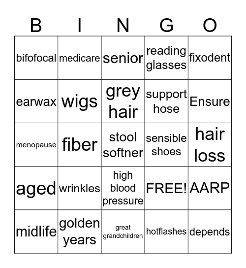 OVER THE HILL Bingo Card