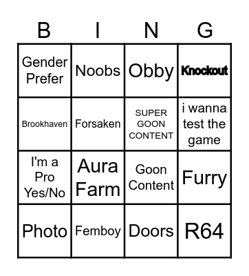 Roblox Moments Bingo Card