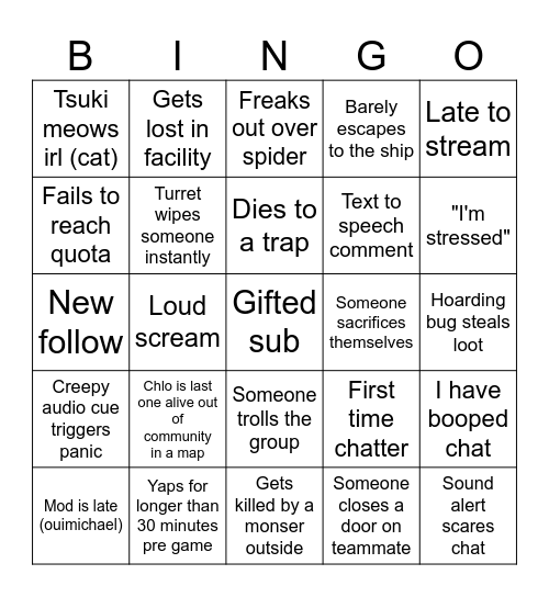 ScaredyChlo's Lethal Company Bingo! Bingo Card