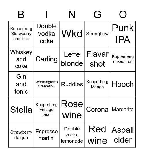 Spoons Menu Bingo!!! Bingo Card