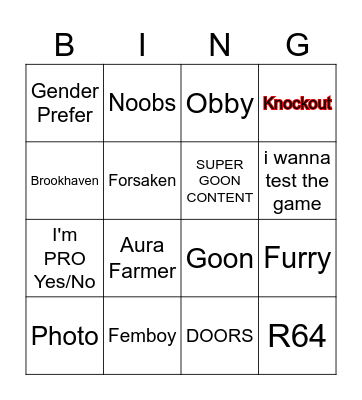 Roblox Bingo Card