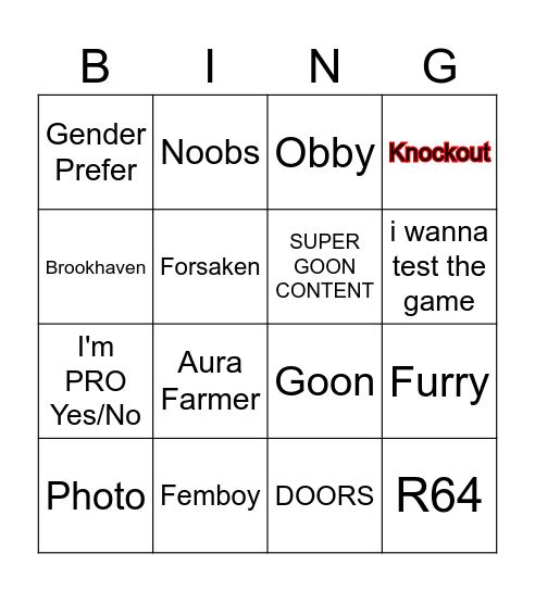 Roblox Bingo Card
