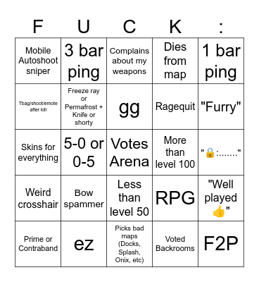 Rivals Bingo Card