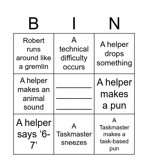 Taskmaster Bingo! Bingo Card