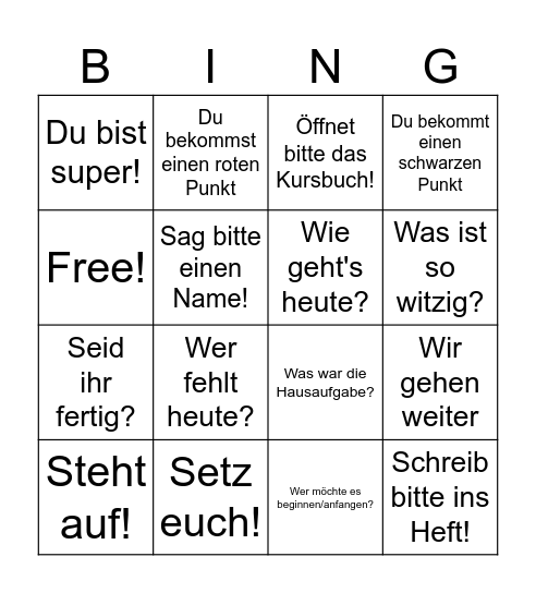 Lehrersprüche-Bingo Card