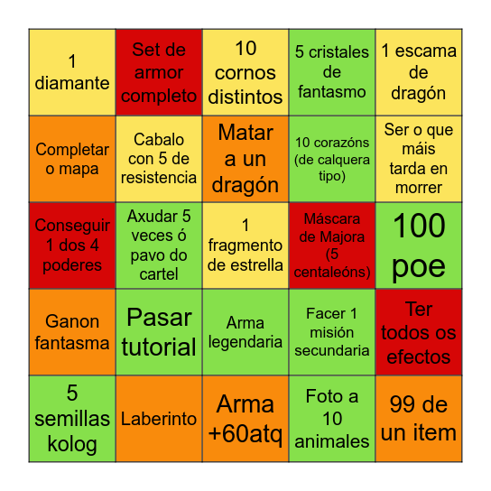 Bingo Zelda Bingo Card