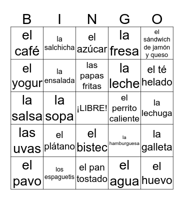 La Comida Bingo Card