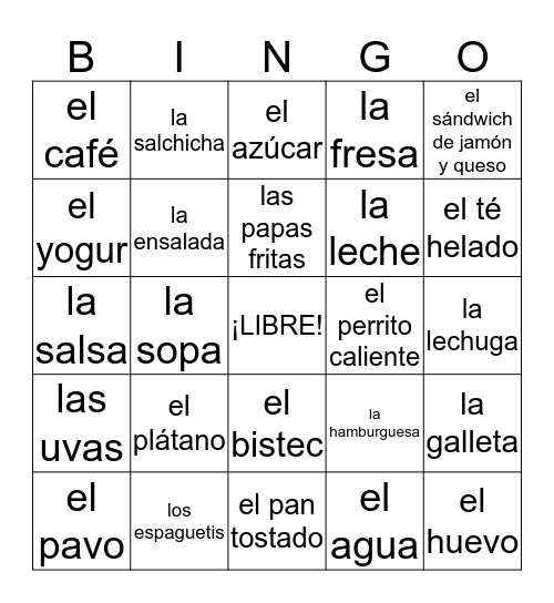 La Comida Bingo Card