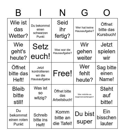 Lehrersprüche-Bingo Card