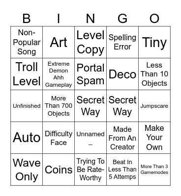 Recent Tab Bingo GD #1 Bingo Card