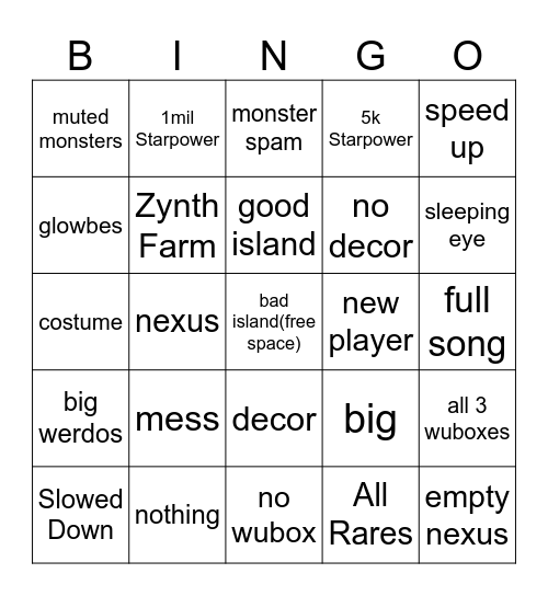 msm Bingo Card