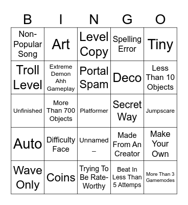 Recent Tab Bingo GD #1 Bingo Card