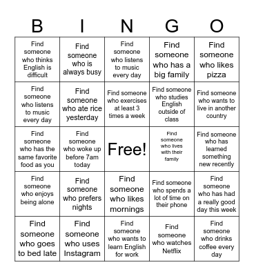 Find Someone Who Bingo Card