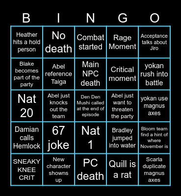 Marine episode 67 Bingo Card