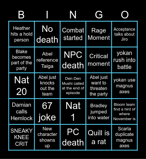 Marine episode 67 Bingo Card