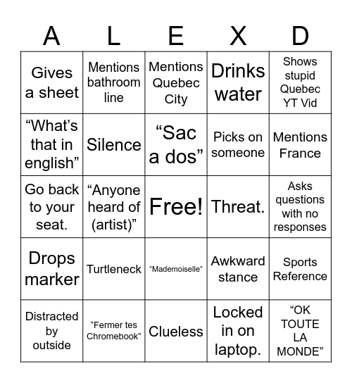 Duff Bingo Card