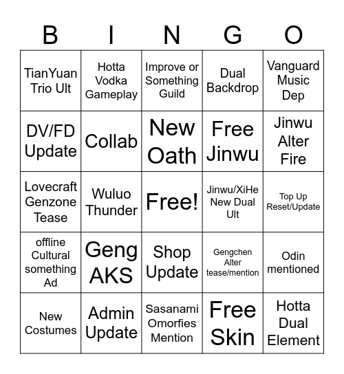 AGCN 4th Anni Bingo Card