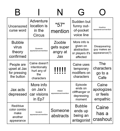 TADC Ep8 Bingo Card