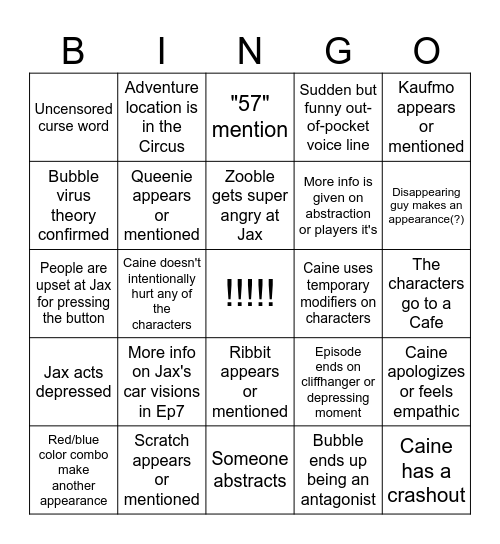 TADC Ep8 Bingo Card