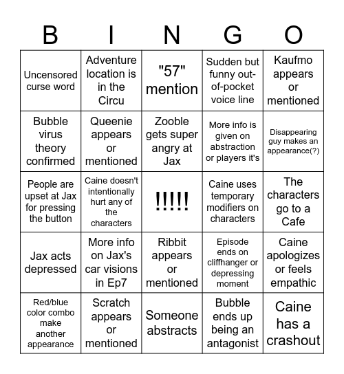 TADC Ep8 Bingo Card