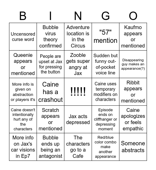 TADC Ep8 Bingo Card