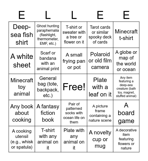 B Bingo Card